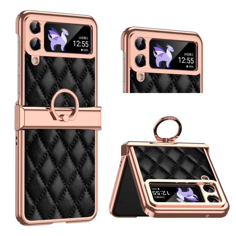 For Samsung Galaxy Z Flip3 5G Grid Leather Pattern Electroplating Frame Folding Phone Case