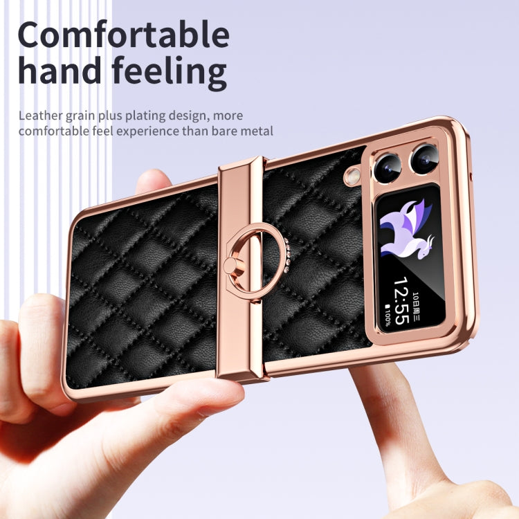 For Samsung Galaxy Z Flip3 5G Grid Leather Pattern Electroplating Frame Folding Phone Case
