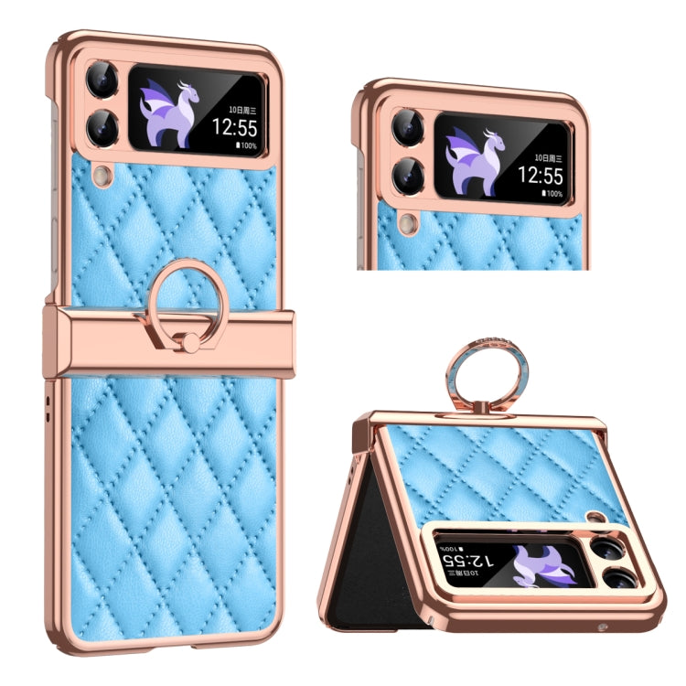 For Samsung Galaxy Z Flip3 5G Grid Leather Pattern Electroplating Frame Folding Phone Case
