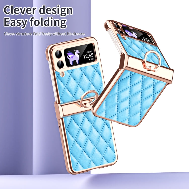 For Samsung Galaxy Z Flip3 5G Grid Leather Pattern Electroplating Frame Folding Phone Case