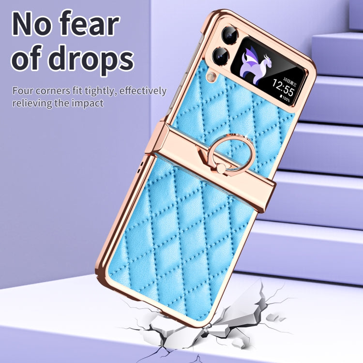 For Samsung Galaxy Z Flip3 5G Grid Leather Pattern Electroplating Frame Folding Phone Case