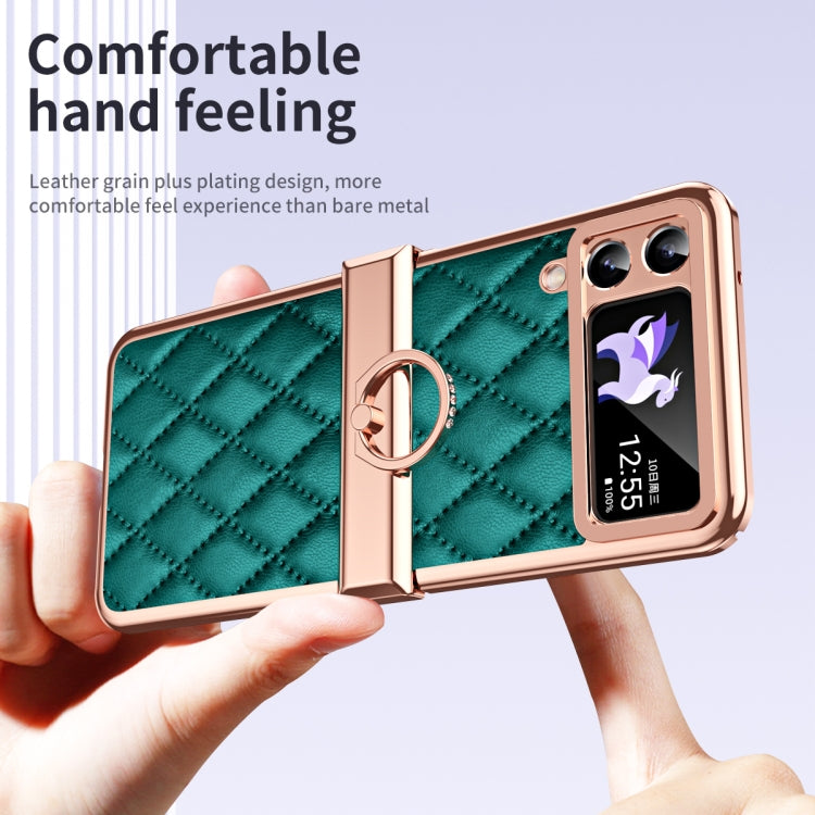 For Samsung Galaxy Z Flip3 5G Grid Leather Pattern Electroplating Frame Folding Phone Case