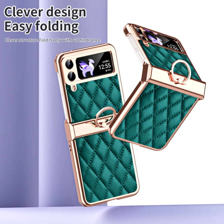 For Samsung Galaxy Z Flip3 5G Grid Leather Pattern Electroplating Frame Folding Phone Case