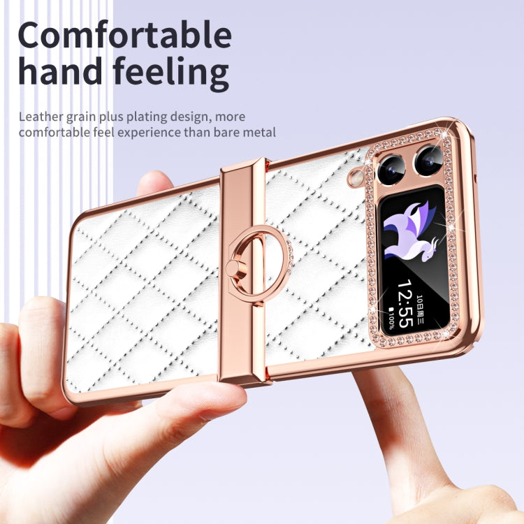 For Samsung Galaxy Z Flip4 Grid Leather Pattern Electroplating Frame Folding Phone Case