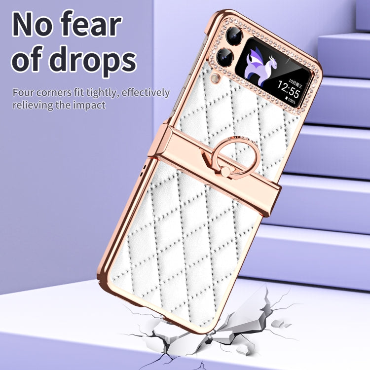 For Samsung Galaxy Z Flip4 Grid Leather Pattern Electroplating Frame Folding Phone Case
