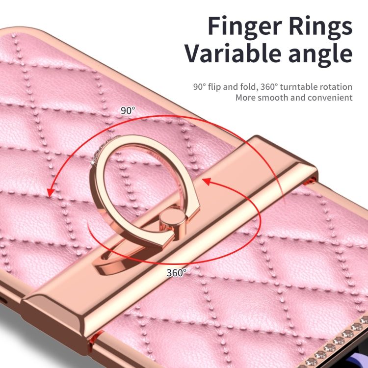 For Samsung Galaxy Z Flip4 Grid Leather Pattern Electroplating Frame Folding Phone Case