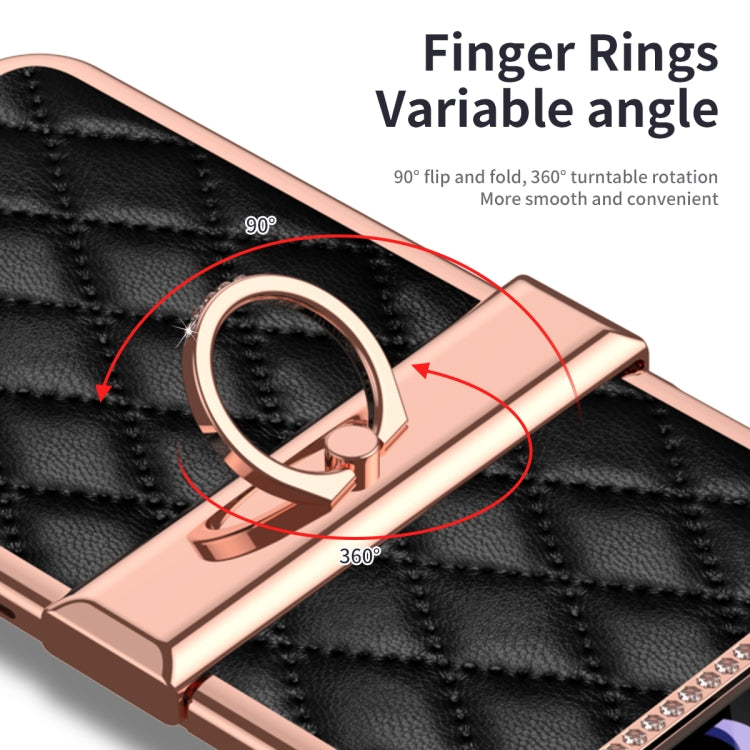 For Samsung Galaxy Z Flip4 Grid Leather Pattern Electroplating Frame Folding Phone Case