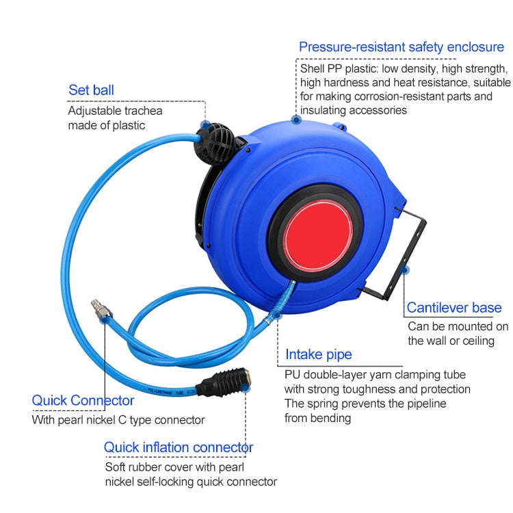 LAIZE Automatic Retractable Air Hose Reel Pneumatic PU Tube, Specification:10x6.5mm, 20m
