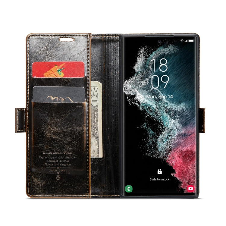 For Samsung Galaxy S22 Ultra 5G CaseMe 003 Crazy Horse Texture Leather Phone Case