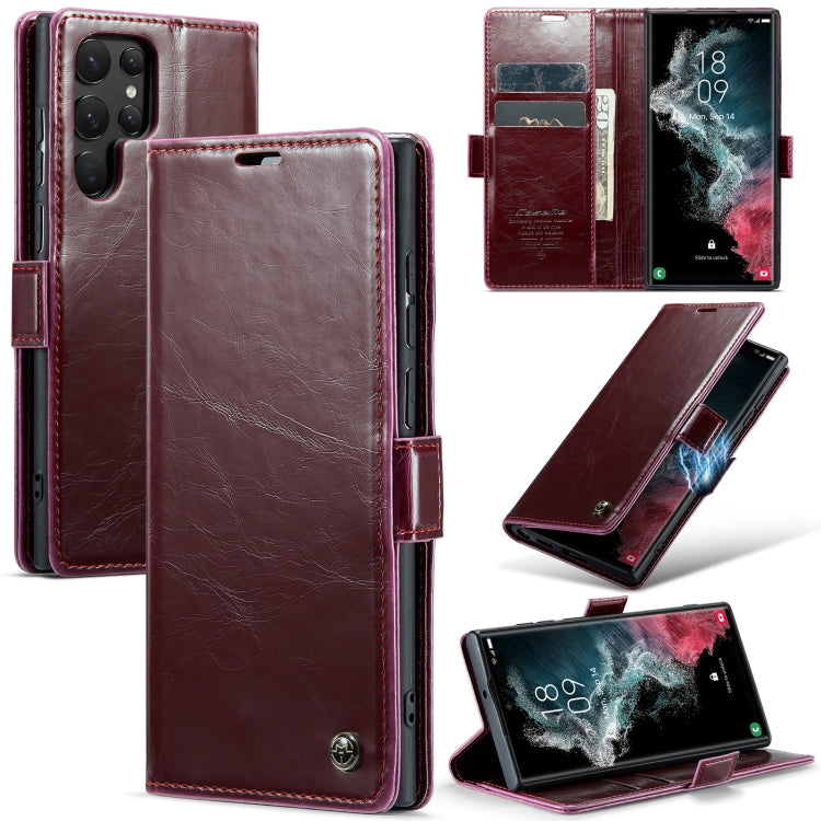 For Samsung Galaxy S22 Ultra 5G CaseMe 003 Crazy Horse Texture Leather Phone Case
