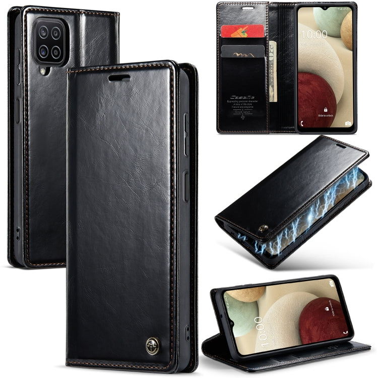 For Samsung Galaxy A12 CaseMe 003 Crazy Horse Texture Leather Phone Case