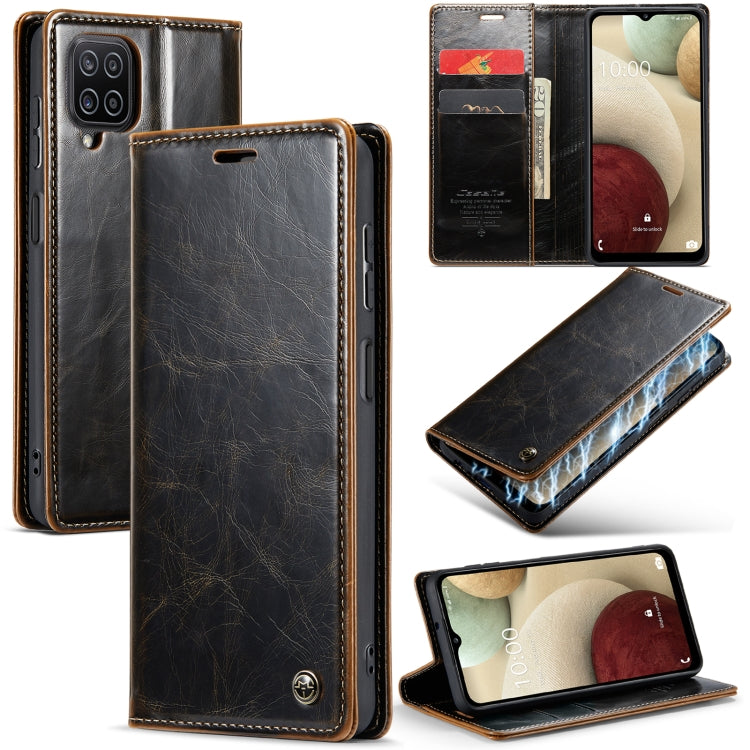 For Samsung Galaxy A12 CaseMe 003 Crazy Horse Texture Leather Phone Case
