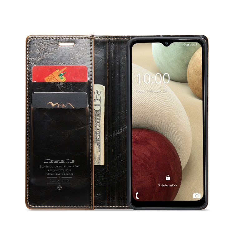 For Samsung Galaxy A12 CaseMe 003 Crazy Horse Texture Leather Phone Case