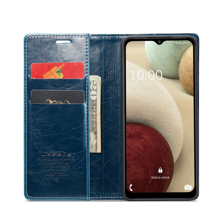For Samsung Galaxy A12 CaseMe 003 Crazy Horse Texture Leather Phone Case