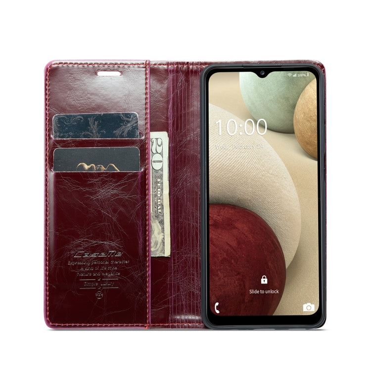 For Samsung Galaxy A12 CaseMe 003 Crazy Horse Texture Leather Phone Case