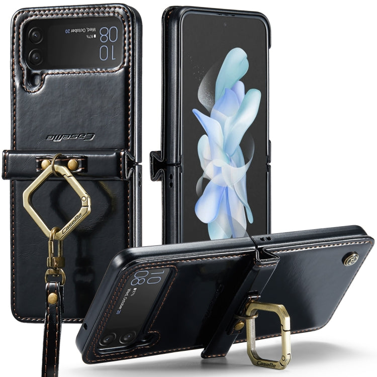 For Samsung Galaxy Z Flip4 CaseMe 003 Crazy Horse Texture Leather Phone Case with Lanyard