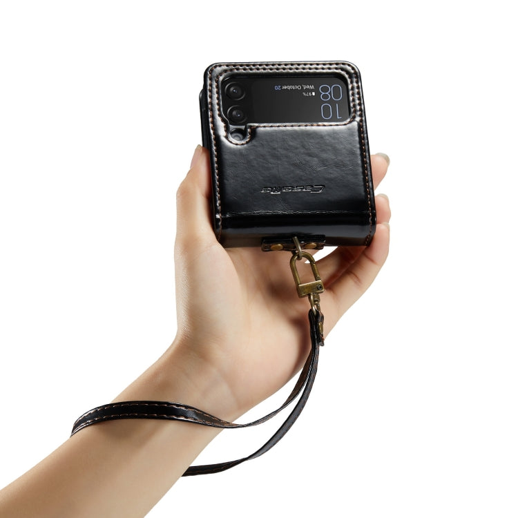 For Samsung Galaxy Z Flip4 CaseMe 003 Crazy Horse Texture Leather Phone Case with Lanyard