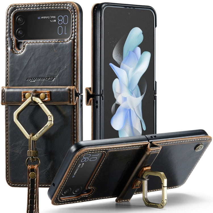 For Samsung Galaxy Z Flip4 CaseMe 003 Crazy Horse Texture Leather Phone Case with Lanyard