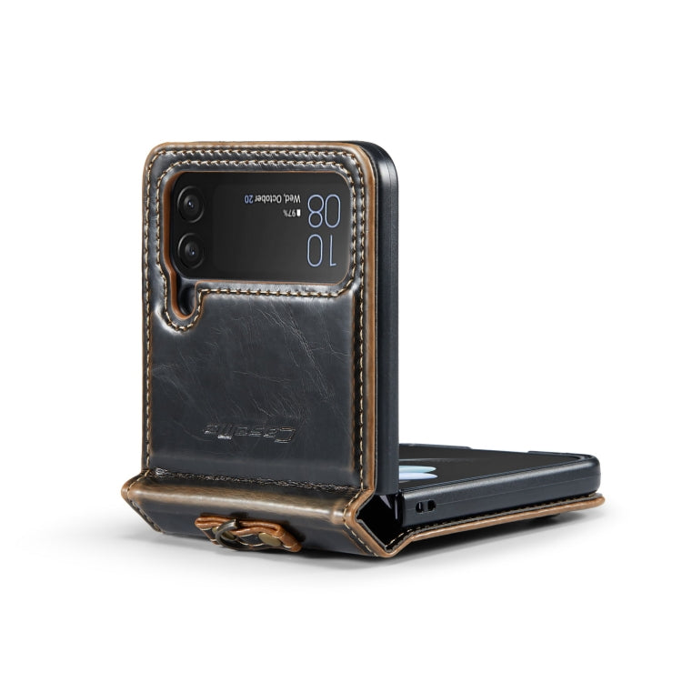 For Samsung Galaxy Z Flip4 CaseMe 003 Crazy Horse Texture Leather Phone Case with Lanyard