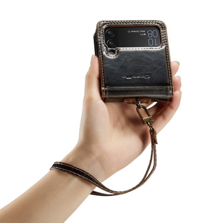 For Samsung Galaxy Z Flip4 CaseMe 003 Crazy Horse Texture Leather Phone Case with Lanyard