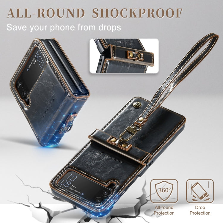 For Samsung Galaxy Z Flip4 CaseMe 003 Crazy Horse Texture Leather Phone Case with Lanyard