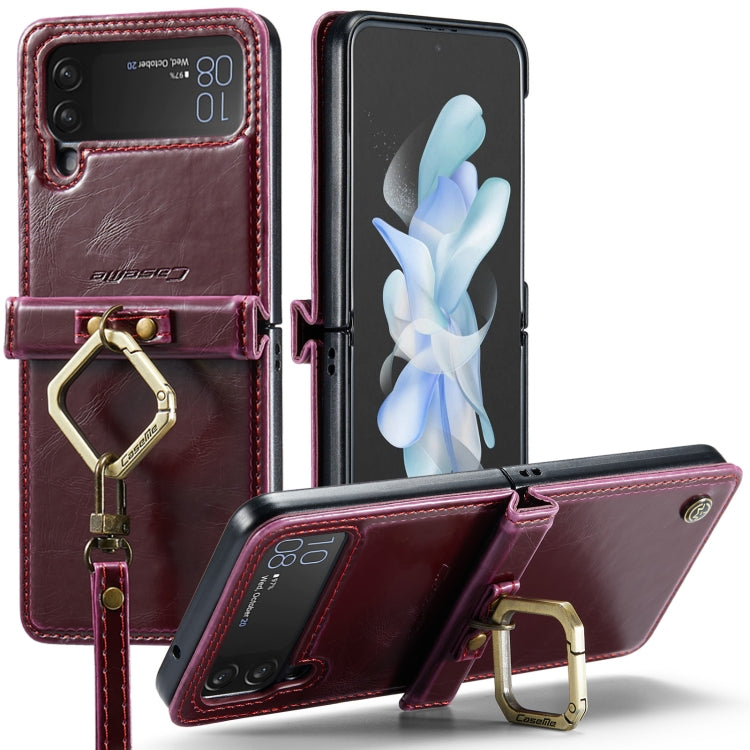 For Samsung Galaxy Z Flip4 CaseMe 003 Crazy Horse Texture Leather Phone Case with Lanyard