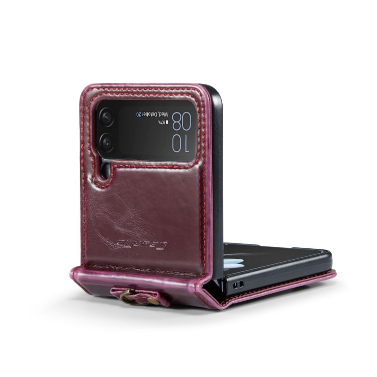 For Samsung Galaxy Z Flip4 CaseMe 003 Crazy Horse Texture Leather Phone Case with Lanyard