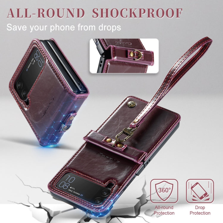 For Samsung Galaxy Z Flip4 CaseMe 003 Crazy Horse Texture Leather Phone Case with Lanyard