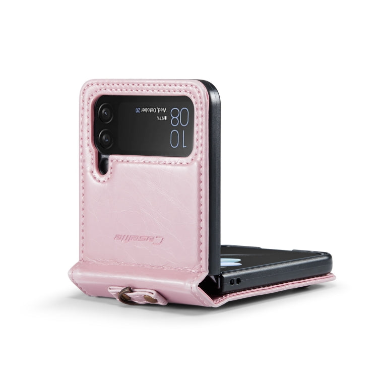 For Samsung Galaxy Z Flip4 CaseMe 003 Crazy Horse Texture Leather Phone Case with Lanyard