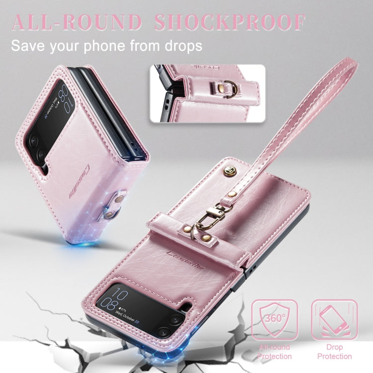 For Samsung Galaxy Z Flip4 CaseMe 003 Crazy Horse Texture Leather Phone Case with Lanyard