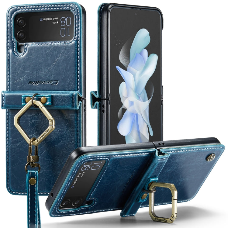For Samsung Galaxy Z Flip4 CaseMe 003 Crazy Horse Texture Leather Phone Case with Lanyard