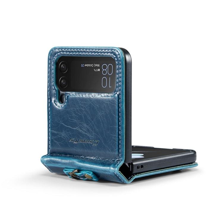For Samsung Galaxy Z Flip4 CaseMe 003 Crazy Horse Texture Leather Phone Case with Lanyard