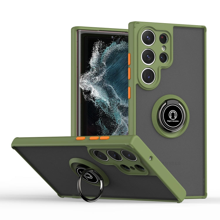 For Samsung Galaxy S23 Ultra 5G Q Shadow I Ring Holder PC and TPU Hybrid Phone Case