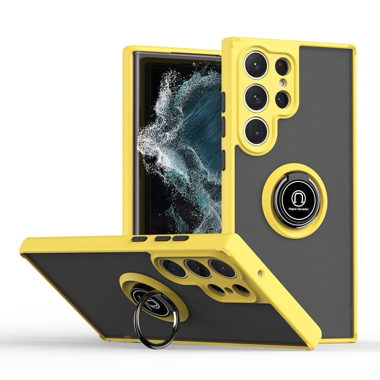 For Samsung Galaxy S23 Ultra 5G Q Shadow I Ring Holder PC and TPU Hybrid Phone Case