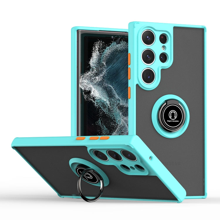 For Samsung Galaxy S23 Ultra 5G Q Shadow I Ring Holder PC and TPU Hybrid Phone Case