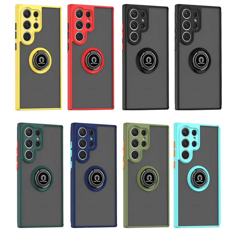 For Samsung Galaxy S23 Ultra 5G Q Shadow I Ring Holder PC and TPU Hybrid Phone Case