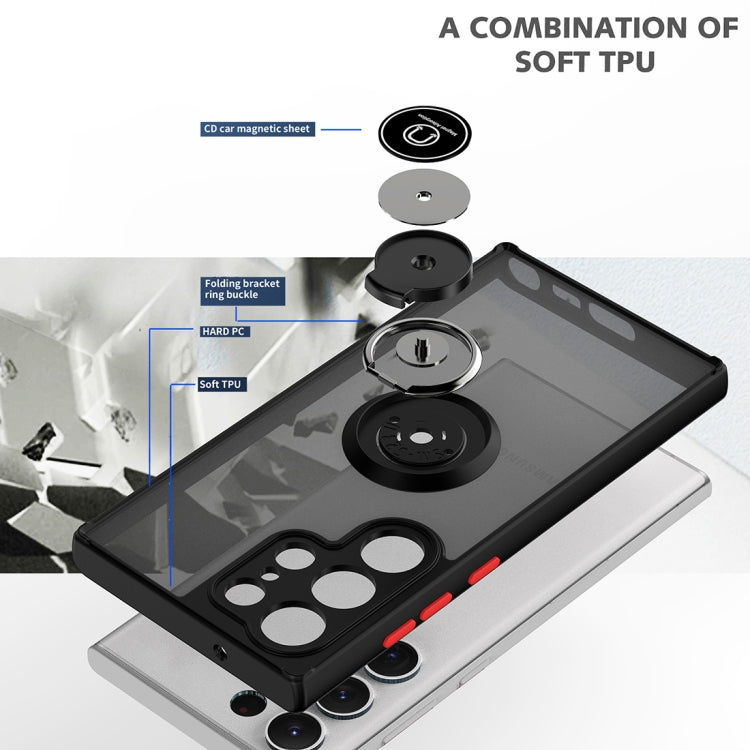 For Samsung Galaxy S23 Ultra 5G Q Shadow I Ring Holder PC and TPU Hybrid Phone Case