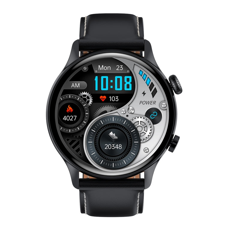 Ochstin 5HK8 Pro 1.36 inch Round Screen Blood Oxygen Blood Pressure Monitoring Bluetooth Smart Watch, Strap:Leather