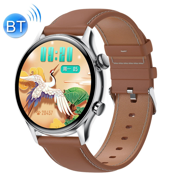 Ochstin 5HK8 Pro 1.36 inch Round Screen Blood Oxygen Blood Pressure Monitoring Bluetooth Smart Watch, Strap:Leather