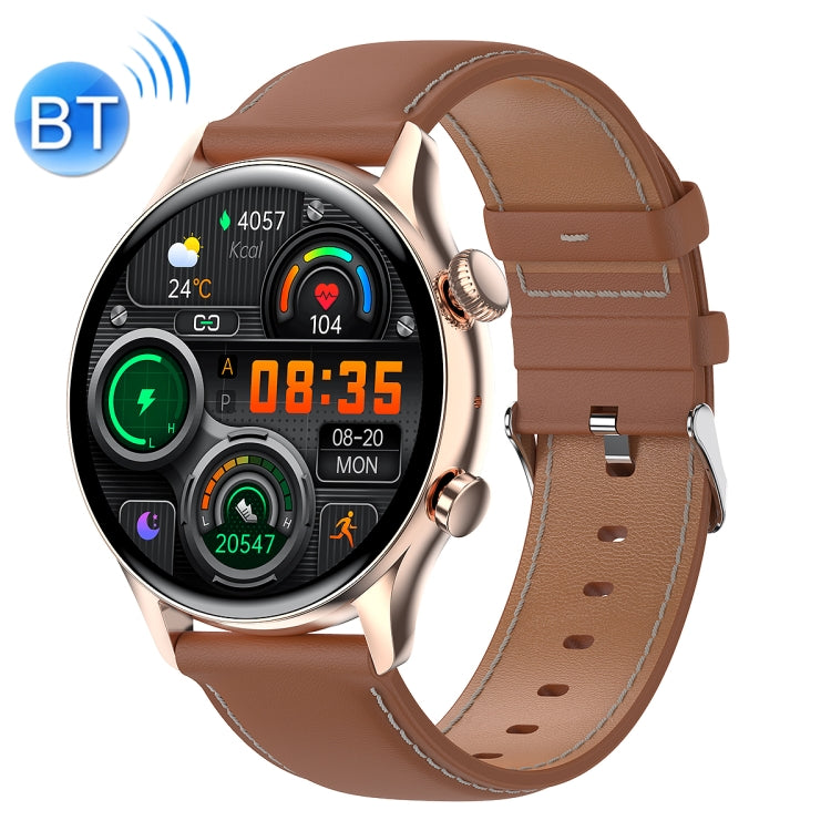 Ochstin 5HK8 Pro 1.36 inch Round Screen Blood Oxygen Blood Pressure Monitoring Bluetooth Smart Watch, Strap:Leather