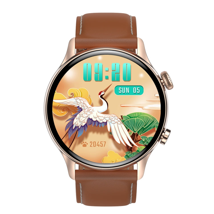 Ochstin 5HK8 Pro 1.36 inch Round Screen Blood Oxygen Blood Pressure Monitoring Bluetooth Smart Watch, Strap:Leather