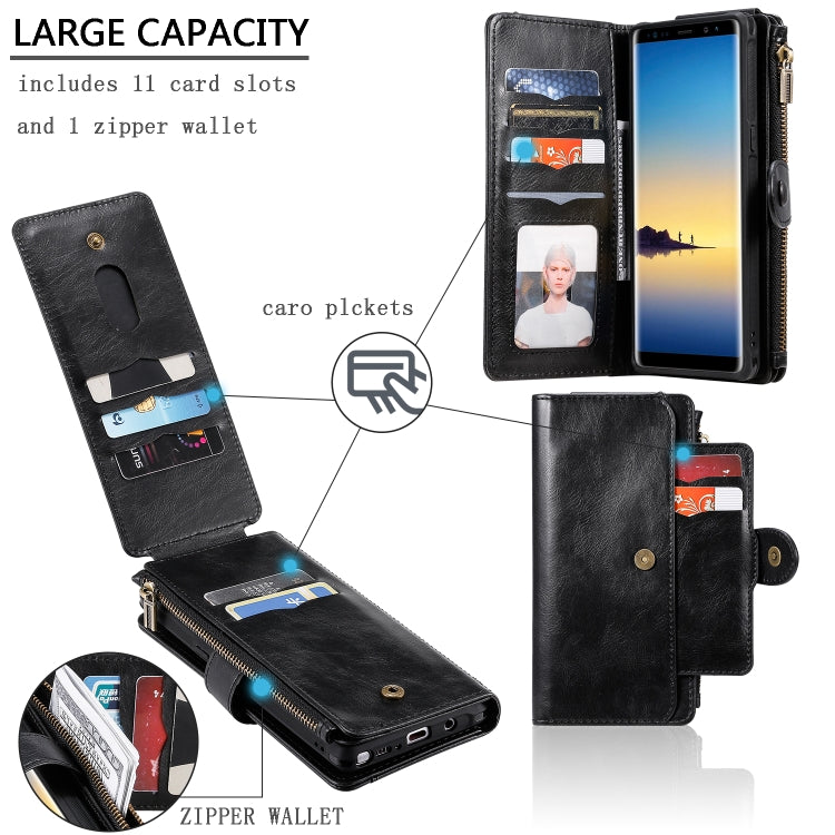 For Galaxy Note 8 Multifunctional Retro Detachable Magnetic Horizontal Flip Leather Case with Card Slots & Holder & Wallet & Photo Frame