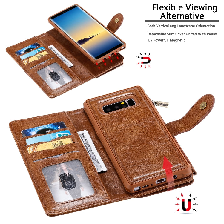 For Galaxy Note 8 Multifunctional Retro Detachable Magnetic Horizontal Flip Leather Case with Card Slots & Holder & Wallet & Photo Frame