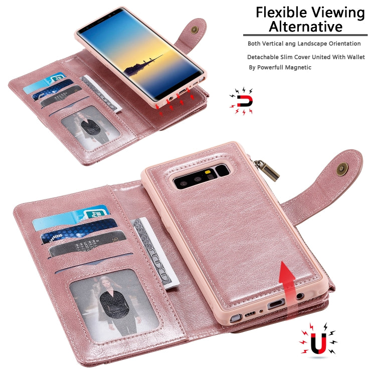 For Galaxy Note 8 Multifunctional Retro Detachable Magnetic Horizontal Flip Leather Case with Card Slots & Holder & Wallet & Photo Frame