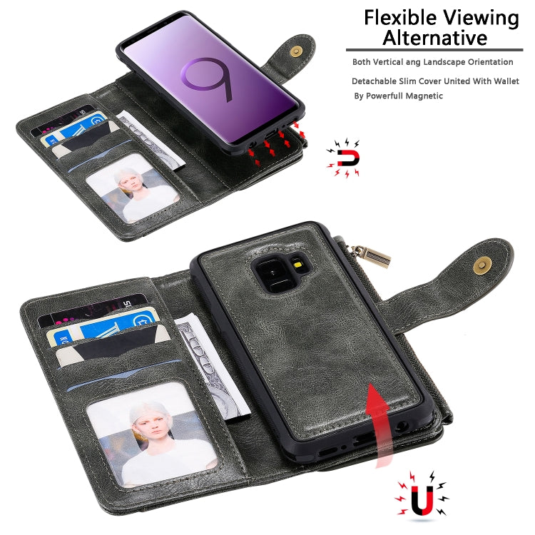 For Galaxy S9 Multifunctional Retro Detachable Magnetic Horizontal Flip Leather Case with Card Slots & Holder & Wallet & Photo Frame