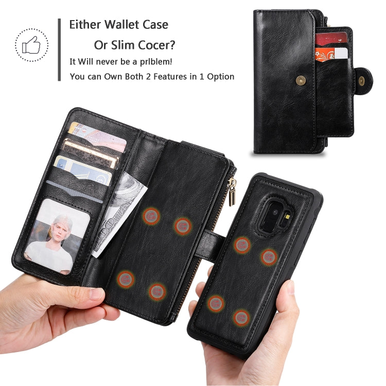 For Galaxy S9 Multifunctional Retro Detachable Magnetic Horizontal Flip Leather Case with Card Slots & Holder & Wallet & Photo Frame