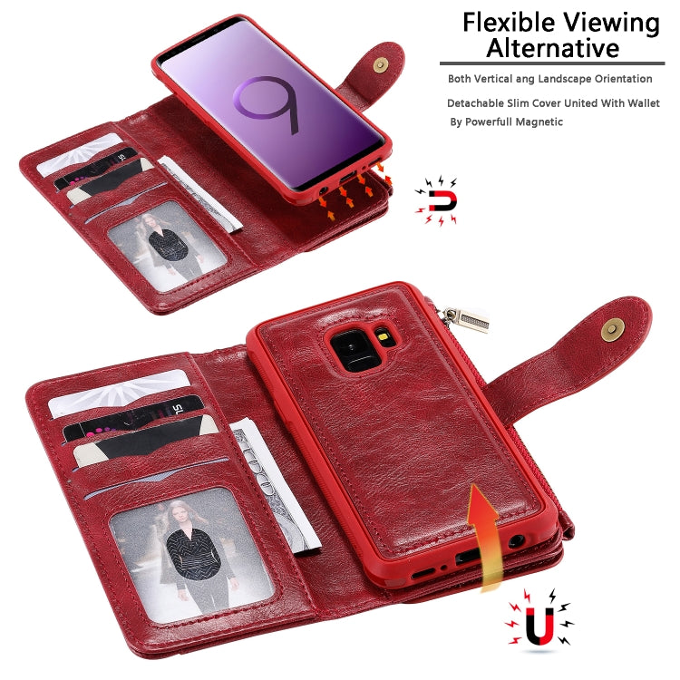 For Galaxy S9 Multifunctional Retro Detachable Magnetic Horizontal Flip Leather Case with Card Slots & Holder & Wallet & Photo Frame