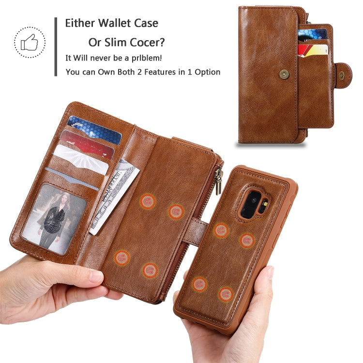 For Galaxy S9 Multifunctional Retro Detachable Magnetic Horizontal Flip Leather Case with Card Slots & Holder & Wallet & Photo Frame