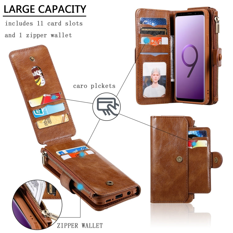 For Galaxy S9 Multifunctional Retro Detachable Magnetic Horizontal Flip Leather Case with Card Slots & Holder & Wallet & Photo Frame