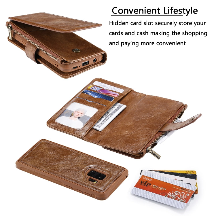 For Galaxy S9 Multifunctional Retro Detachable Magnetic Horizontal Flip Leather Case with Card Slots & Holder & Wallet & Photo Frame